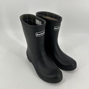 Barbour Wellington Banbury Boot Women Size 11 UK 9 Black Rubber Rain Plaid Lined